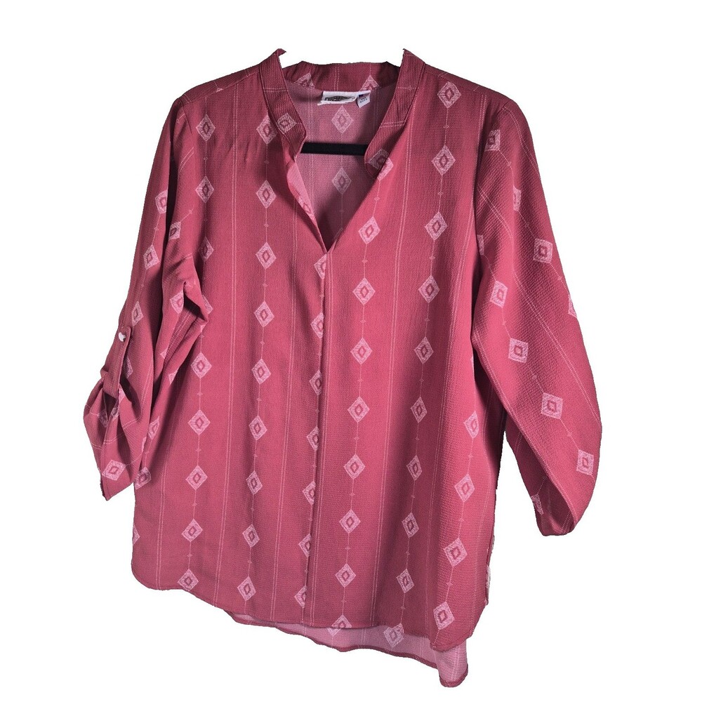 Rod's Burgundy Tunic Blouse Women's L Split Neck Roll Tab Long Sleeve USA Made